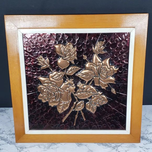 Embossed Copper Roses Artist Signed Vintage - Picture 5 of 5